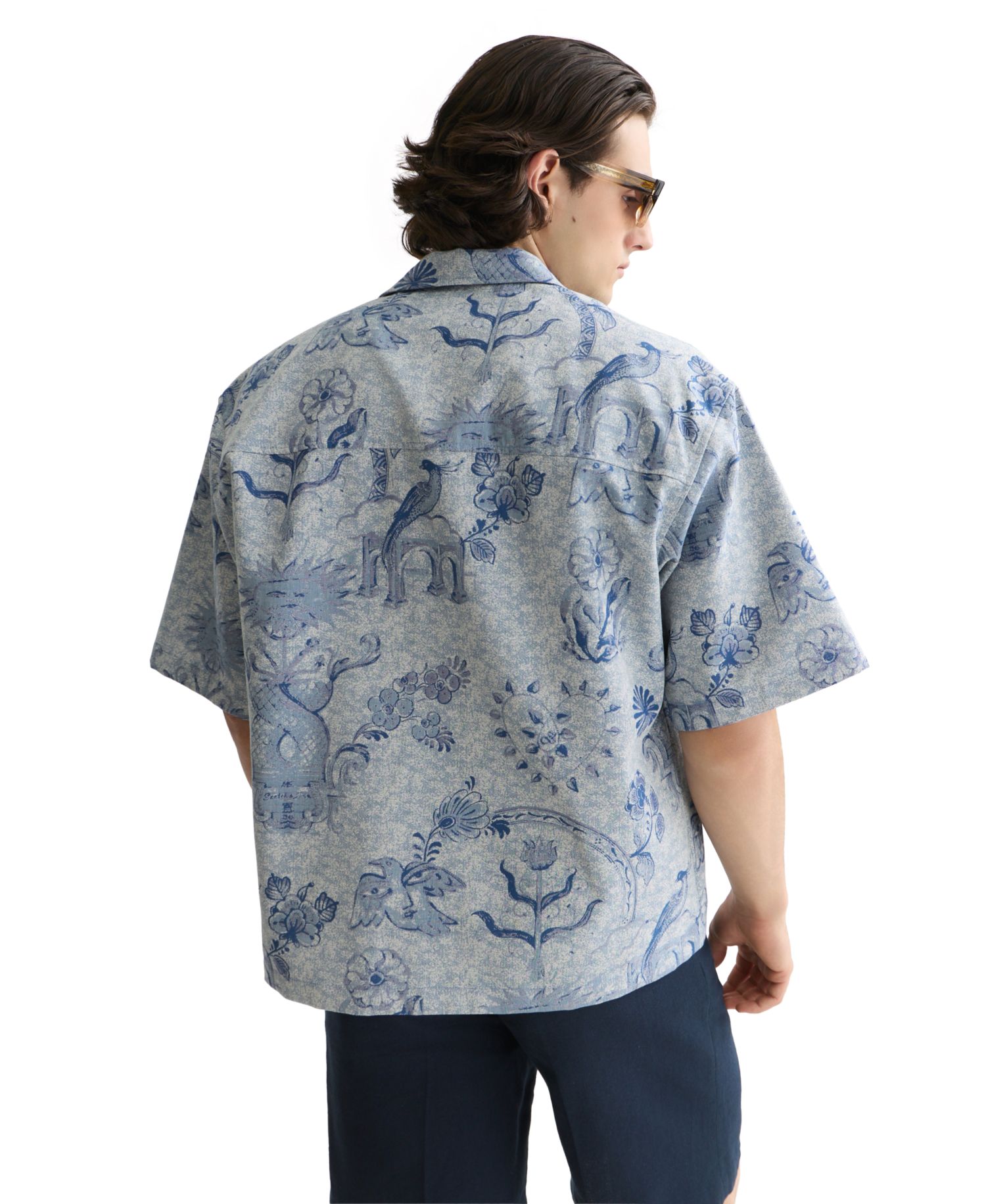 Men's Jacquard Spread Collar Short-Sleeve Shirt