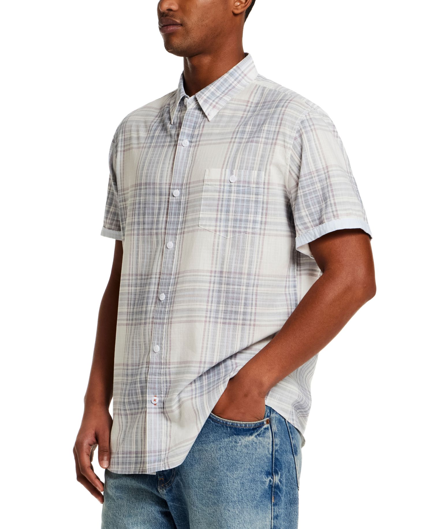 Men's Short-Sleeve Button Down 100% Cotton Plaid Shirt
