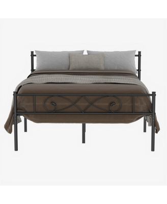 Metal Platform Bed Frame with Decorative Headboard and Footboard, Underbed Storage, Box Spring Not Required
