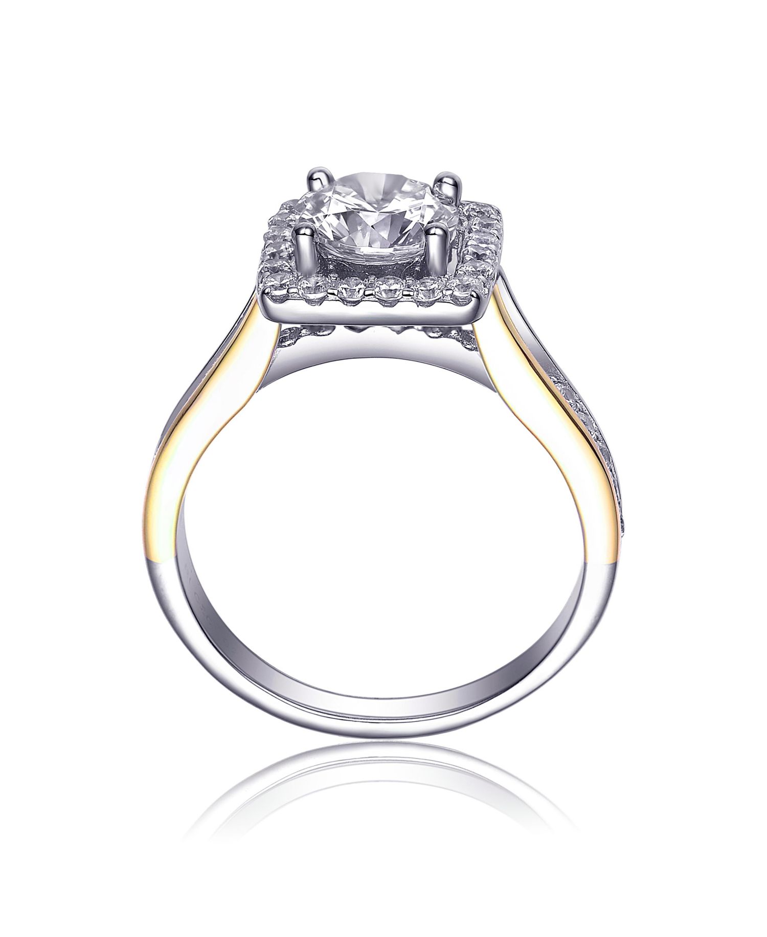 Unique Sterling Silver Square Halo CZ Pave Band Ring