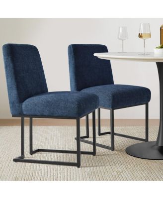 Upholstered Dining Chairs Set of 2, Lux Fabric, Metal Sled Base