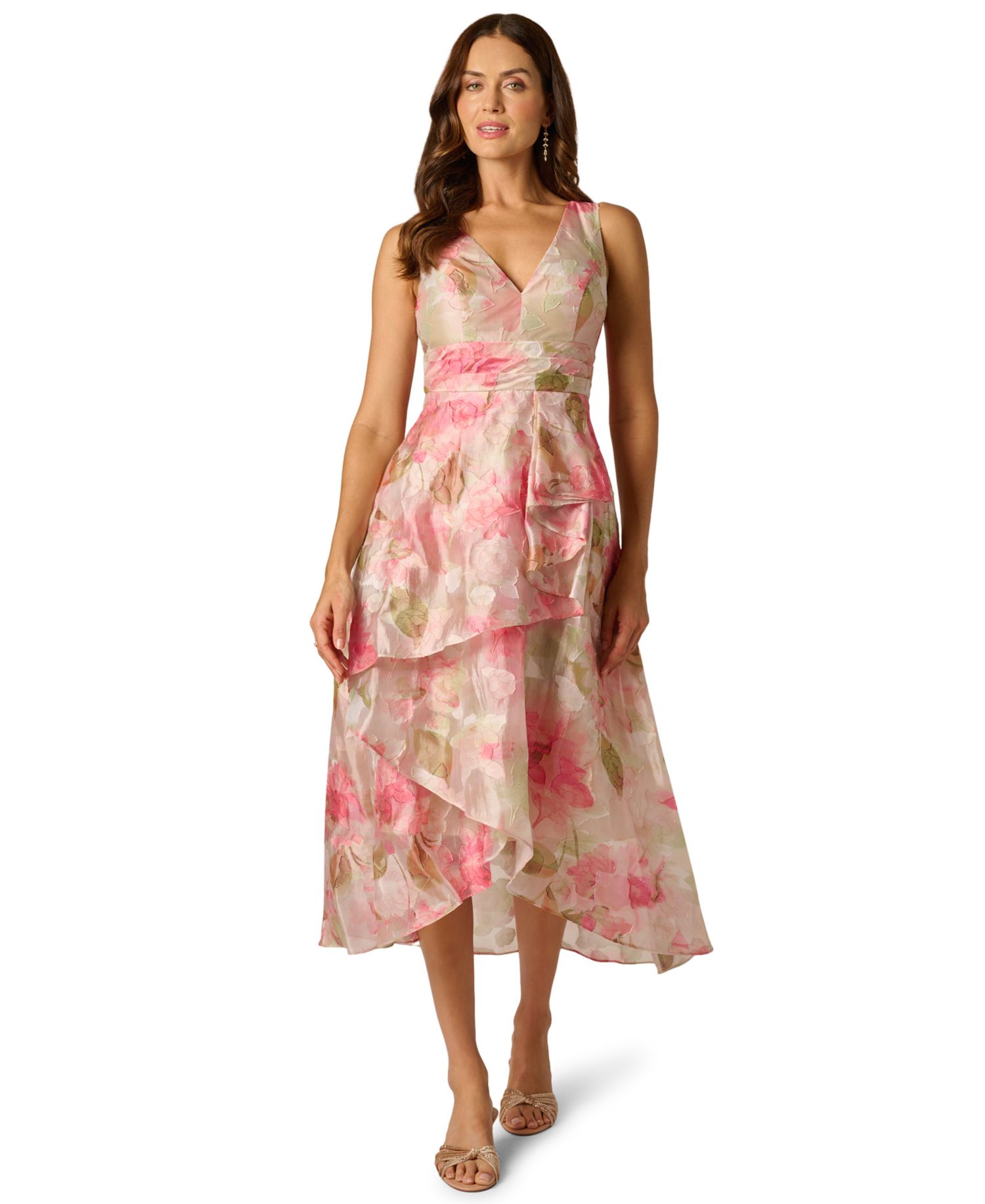 Petite Cascade Organza V-Neck Midi Dress