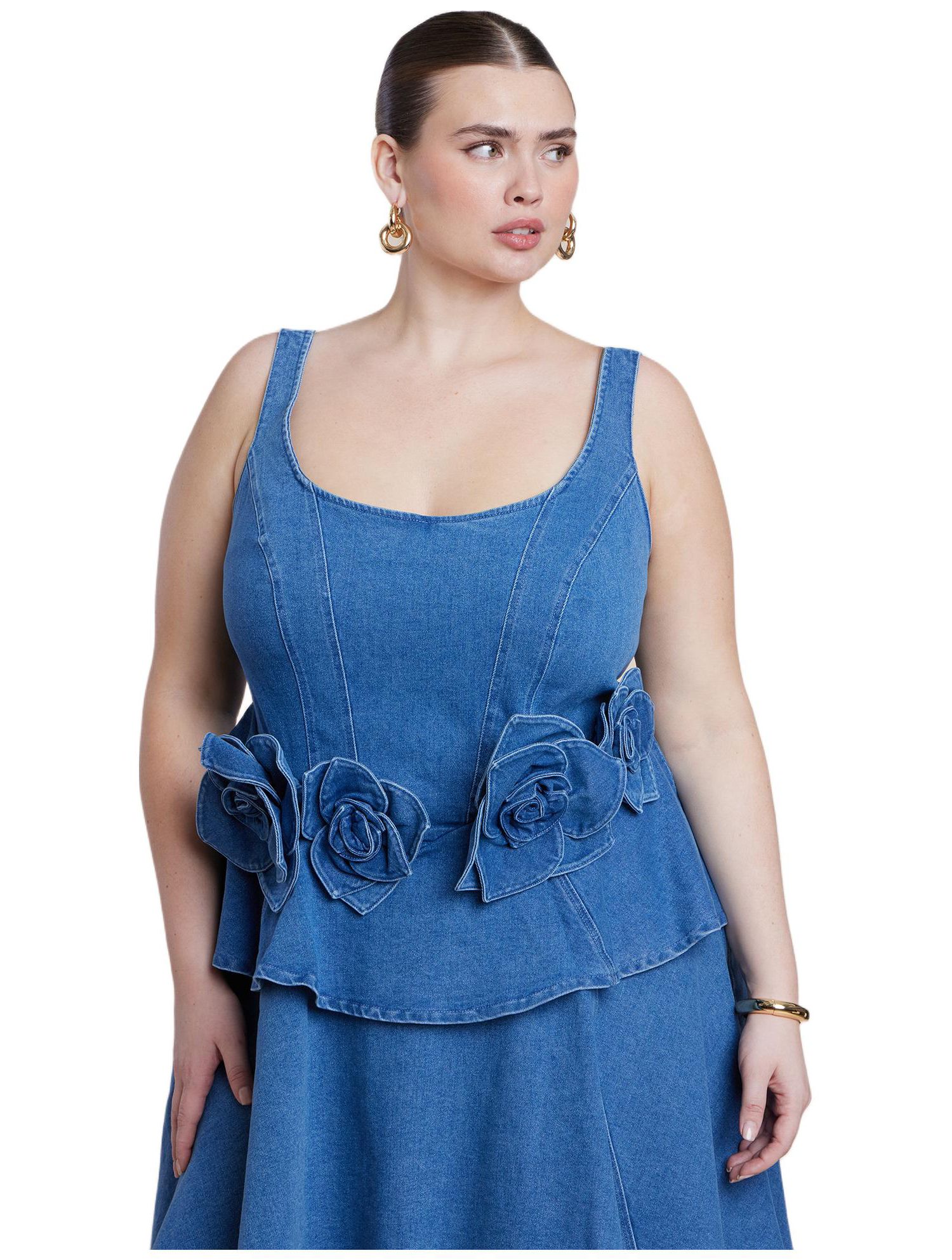 Women's Denim Flower Applique Mini Dress
