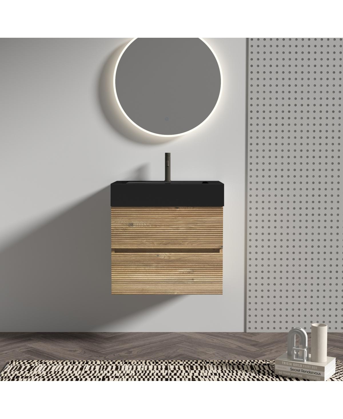 Sillysis Mid-Century Modern Bathroom Vanity with Double Drawers, Quartz Basin