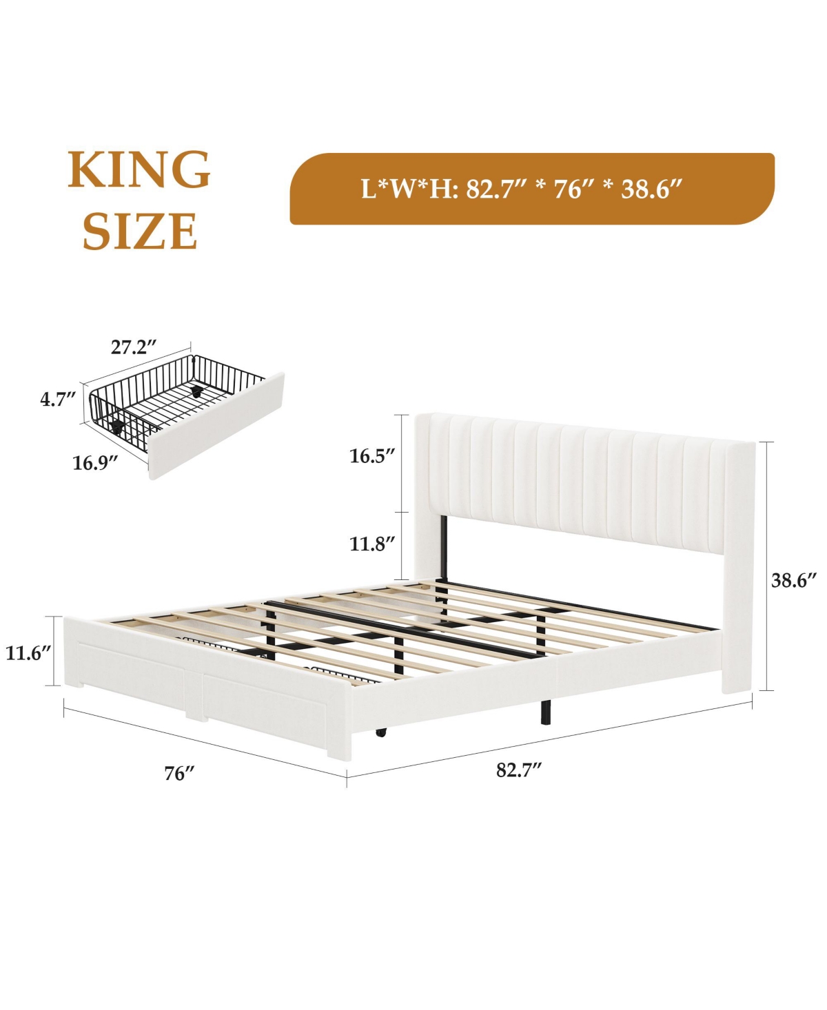 Homfan Bed Frame with 2 Storage Drawers, Velvet Upholstered Platform Bed, No Box Spring Needed, Noise Free