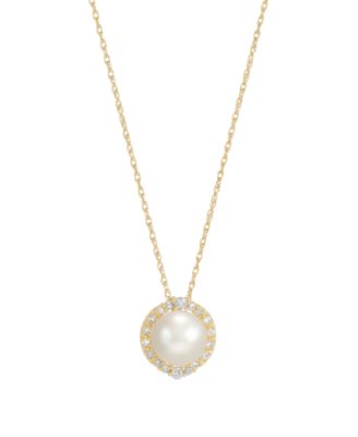 Cultured Freshwater Pearl (8-8.5mm) and Diamond (1/6 ct. t.w.) Pendant Necklace in 10k Yellow Gold