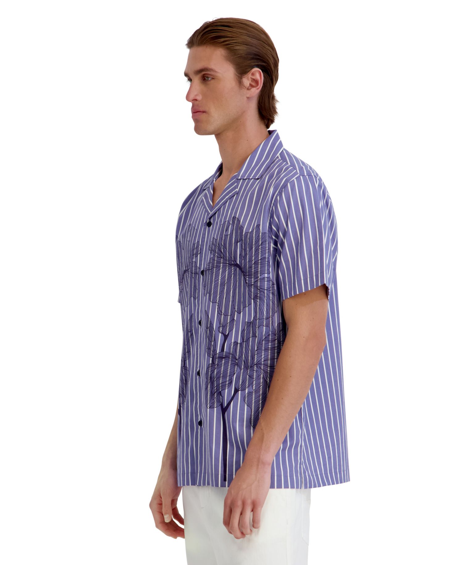 Men's Printed Floral Stripe Camp Collar Shirt
