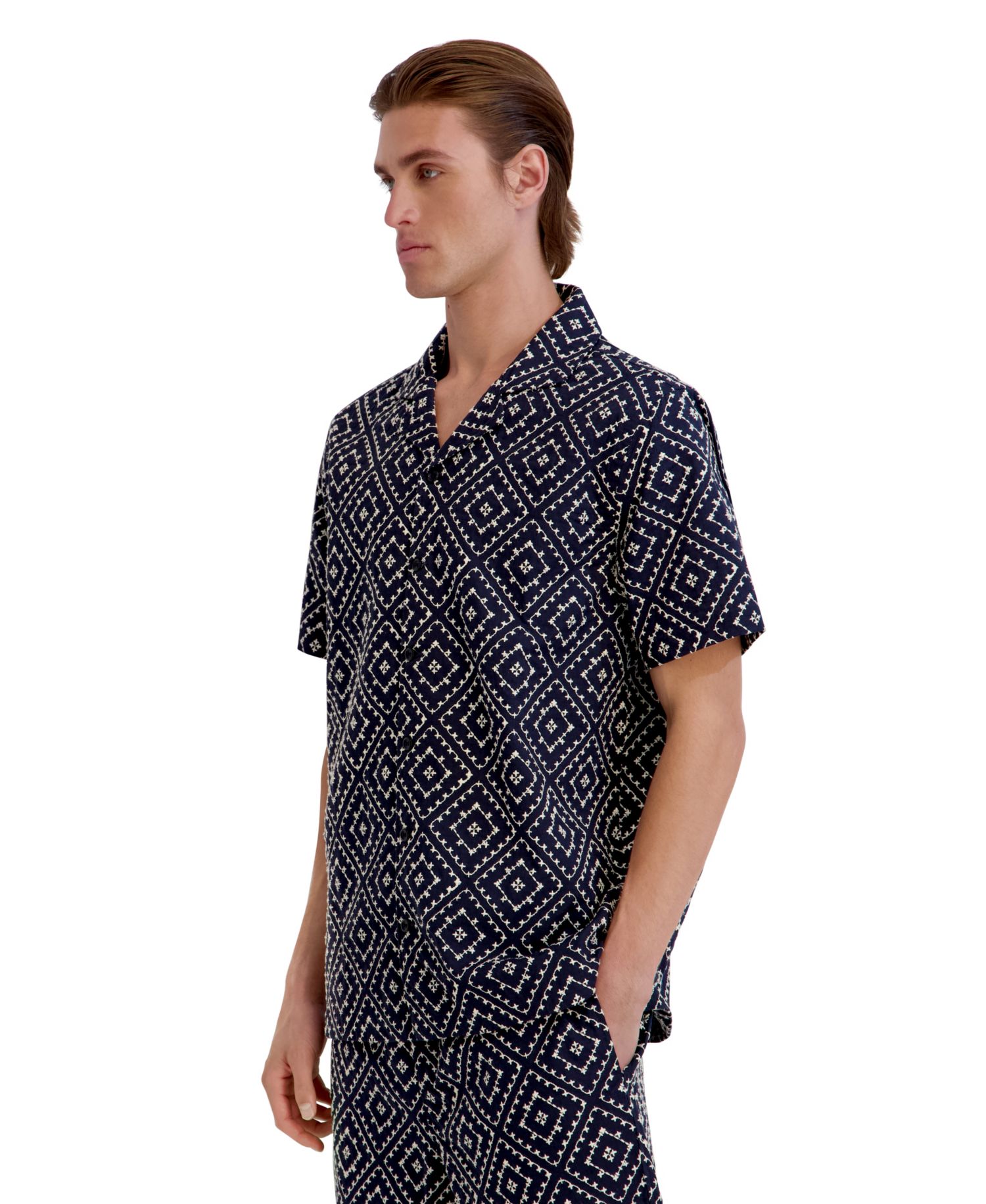 Men's Embroidered Diamond Button-Down Shirt