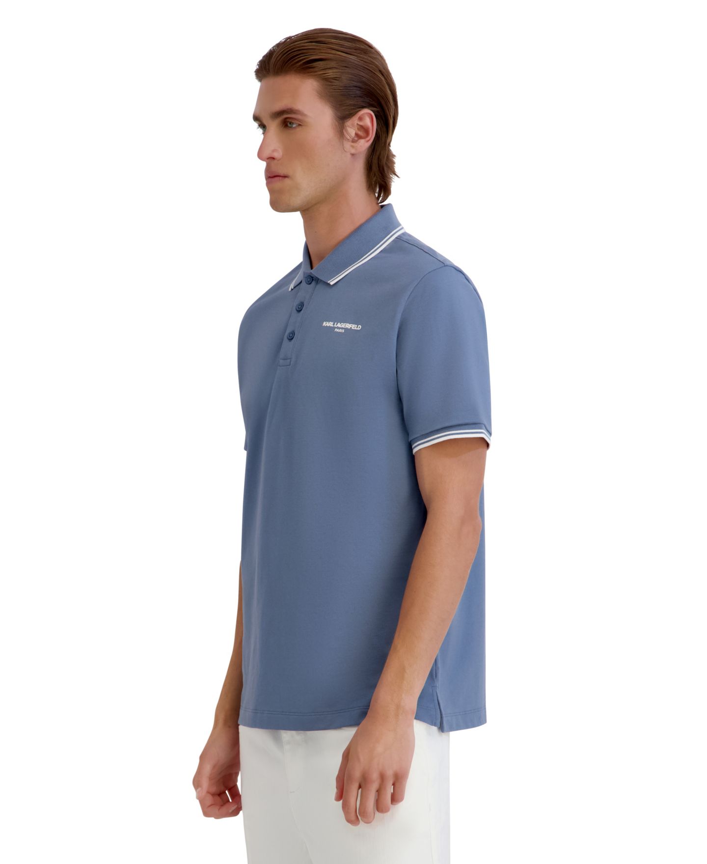 Мужское поло KARL LAGERFELD PARIS Logo Short-Sleeve Spread Collar Polo Shirt, цвет: Синий — фото 3