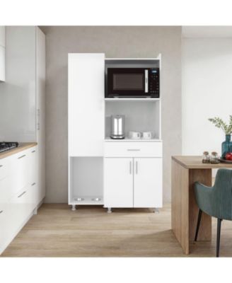 Regrets Kitchen Storage Cabinet with Microwave Shelf, Drawer, and Open Compartments
