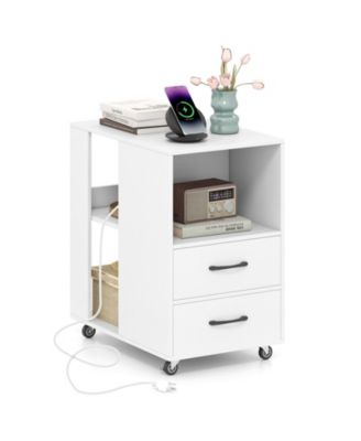 End Table w/Built-in Charging Station USB Ports and Outlets 2 Drawers and 3 Shelves Natural