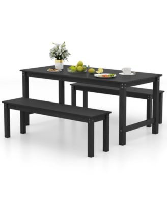 3-Piece HDPE Outdoor Dining Table Set with Two Benches