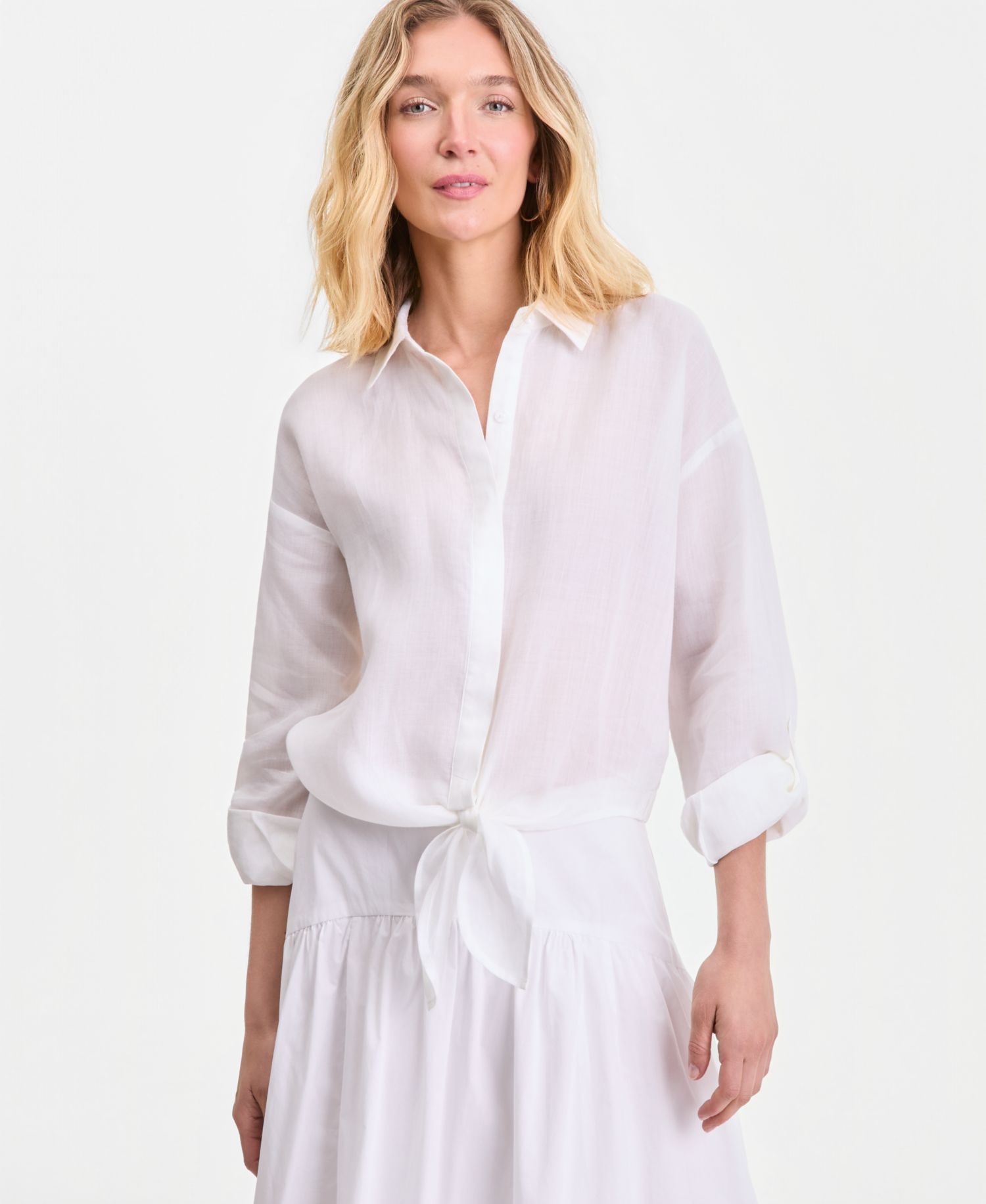 Women's Ramie Button-Front Tie-Hem Shirt