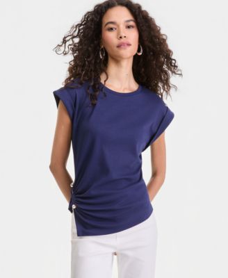 Women's Short Sleeve Side-Cinched Cotton T-Shirt
