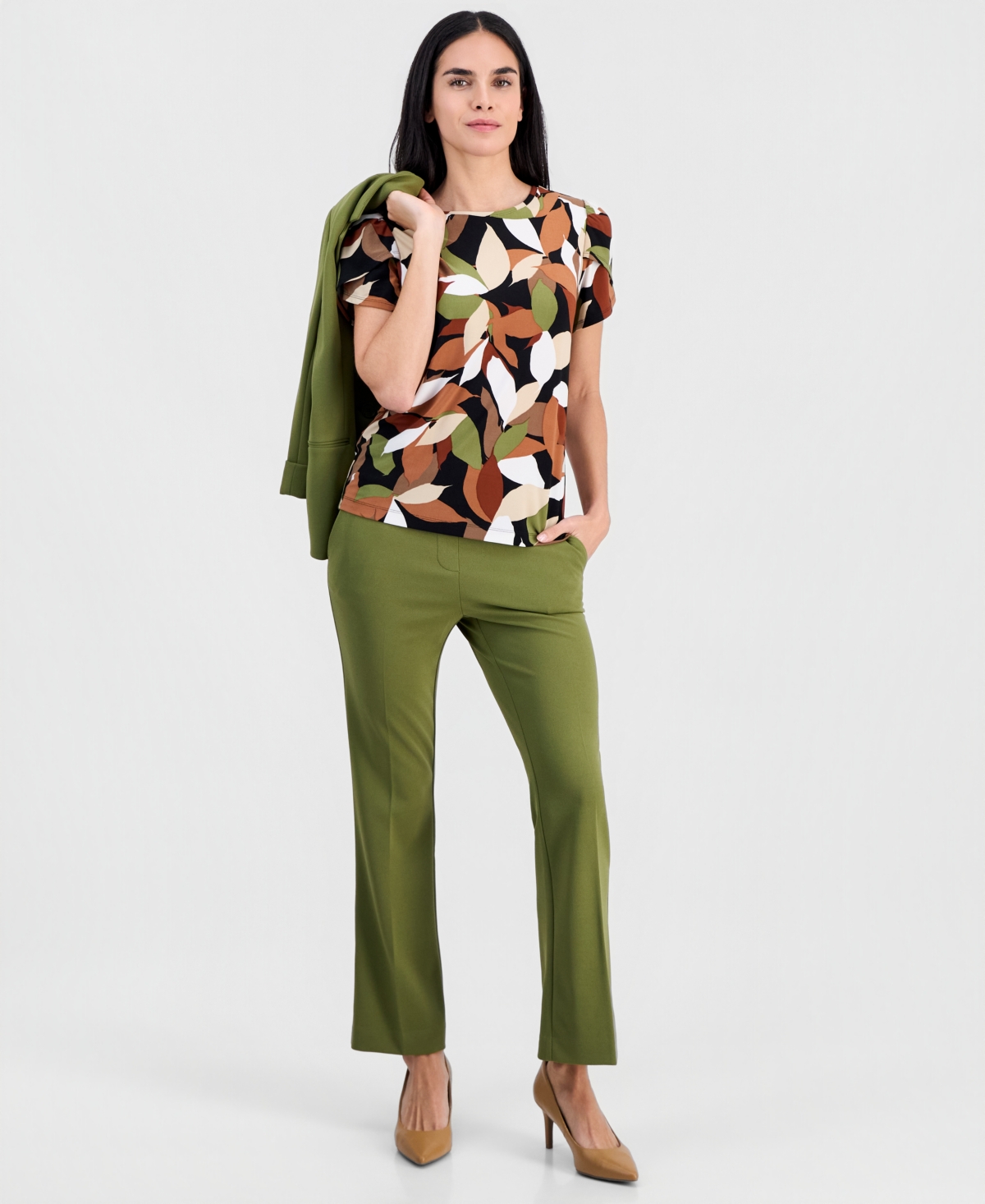 Ak Anne Klein Petite Crewneck Short-Sleeve Printed Top