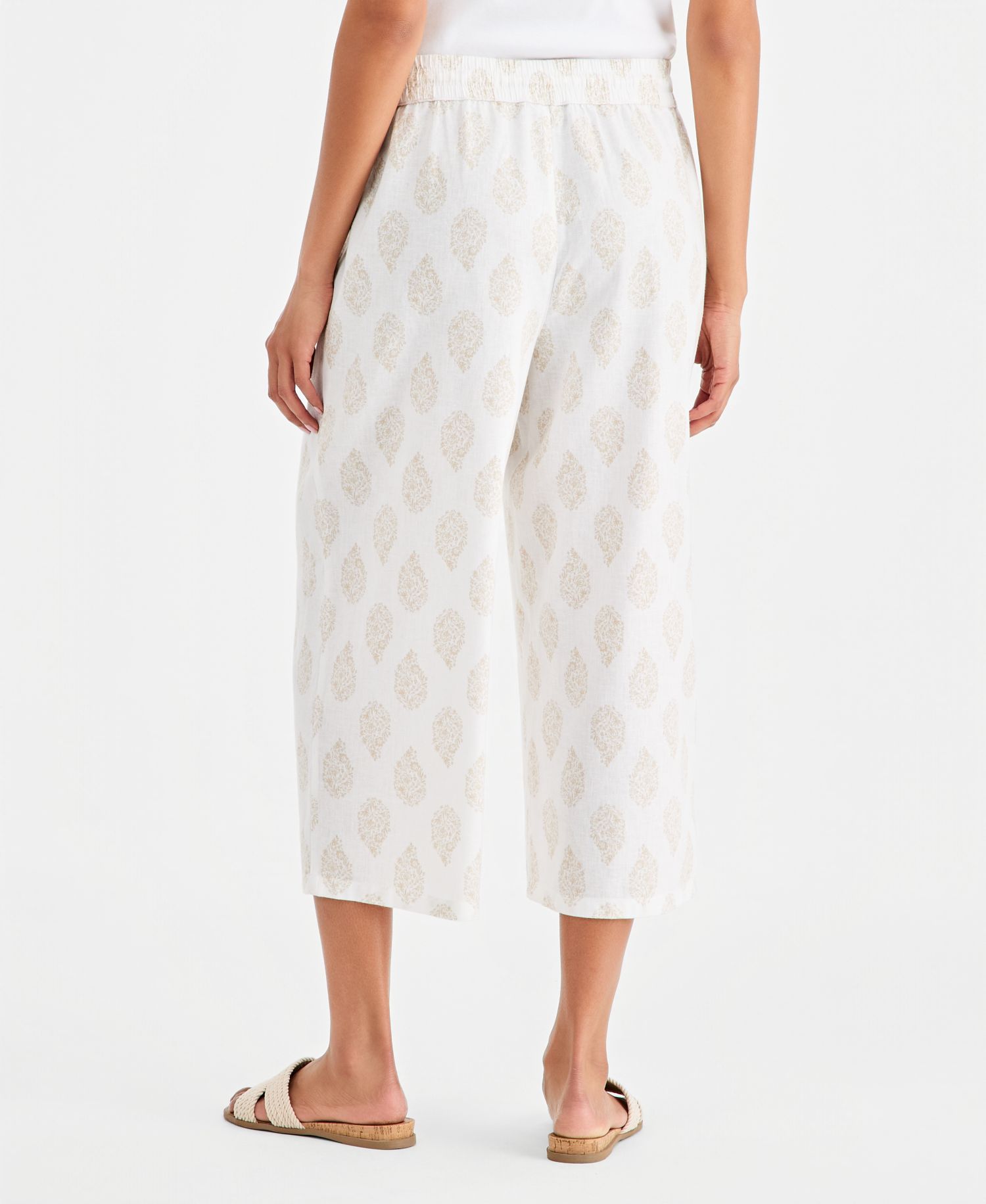 Women's Printed Linen Wide-Leg Capri Pants