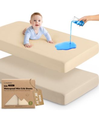 2pk Isla Waterproof Mini Crib Sheets for Boy, Girl, Soft Pack and Play Sheets for Graco Pack and Play Mattress