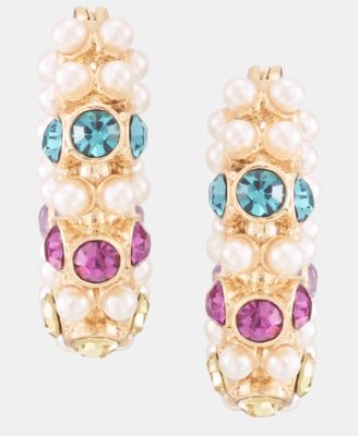 Karl Lagerfeld Paris Small Multicolor Crystal & Imitation Pearl Hoop Earrings, 0.65