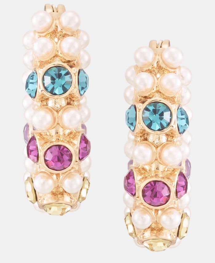 KARL LAGERFELD PARIS Small Multicolor Crystal & Imitation Pearl Hoop
