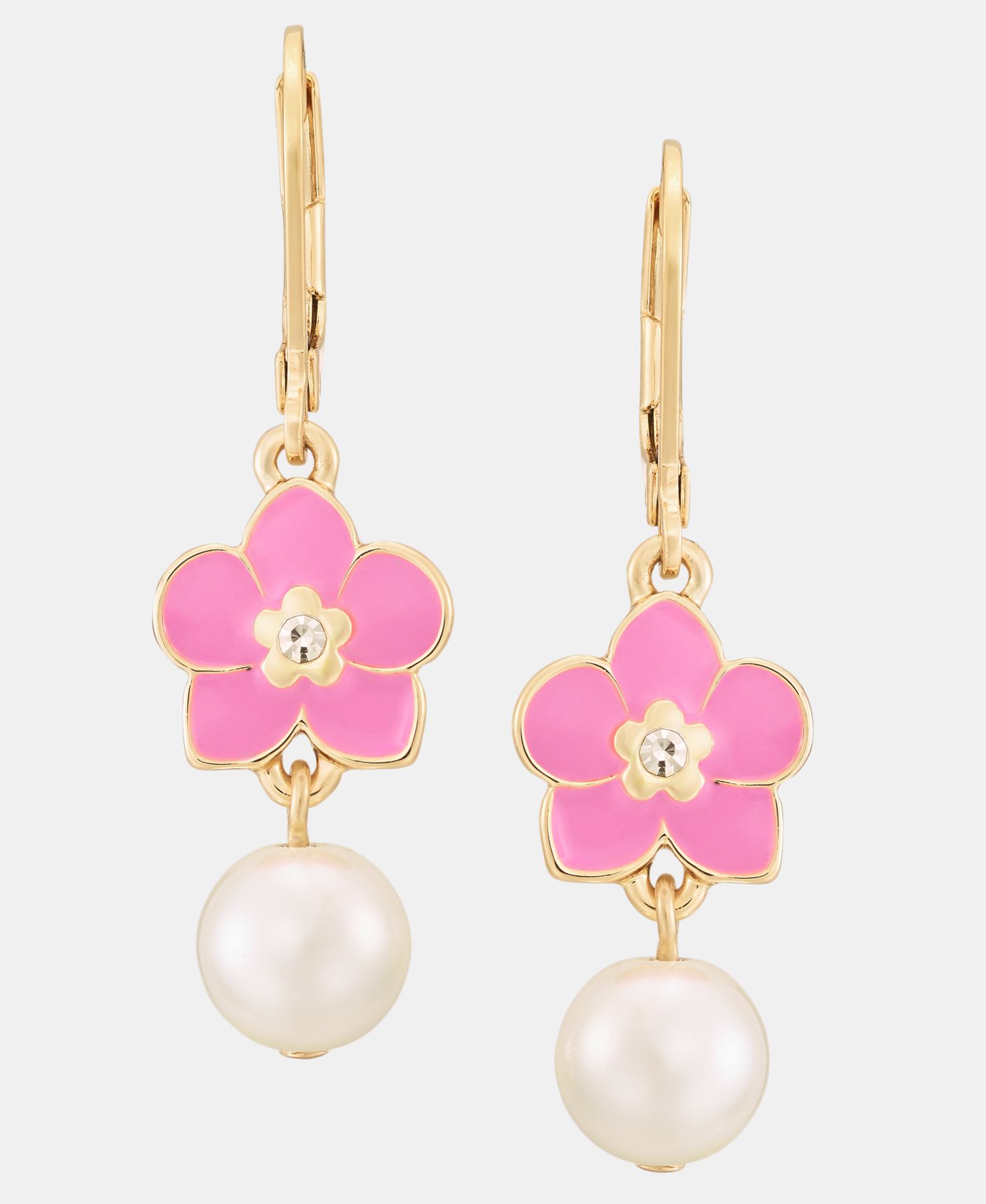 Orchid & Imitation Pearl Double Drop Earrings