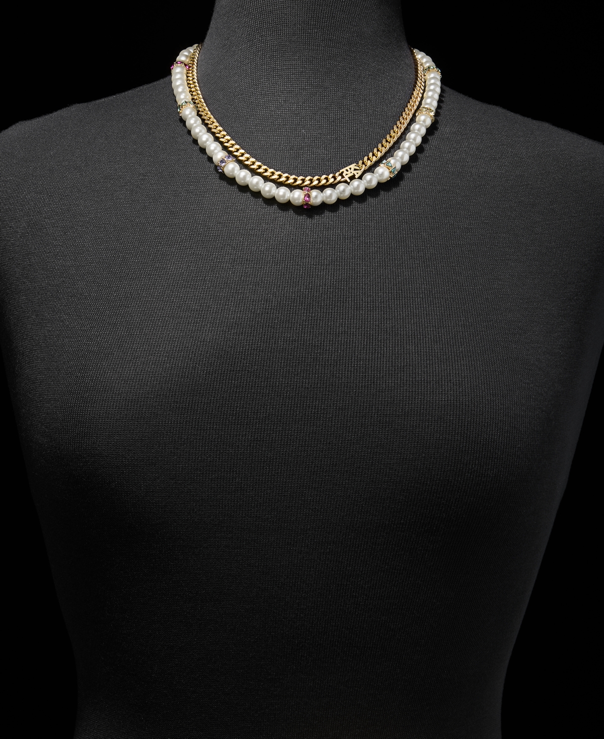 Karl Lagerfeld Paris Crystal & Imitation Pearl Beaded Layered Collar Necklace, 16" + 3" extender