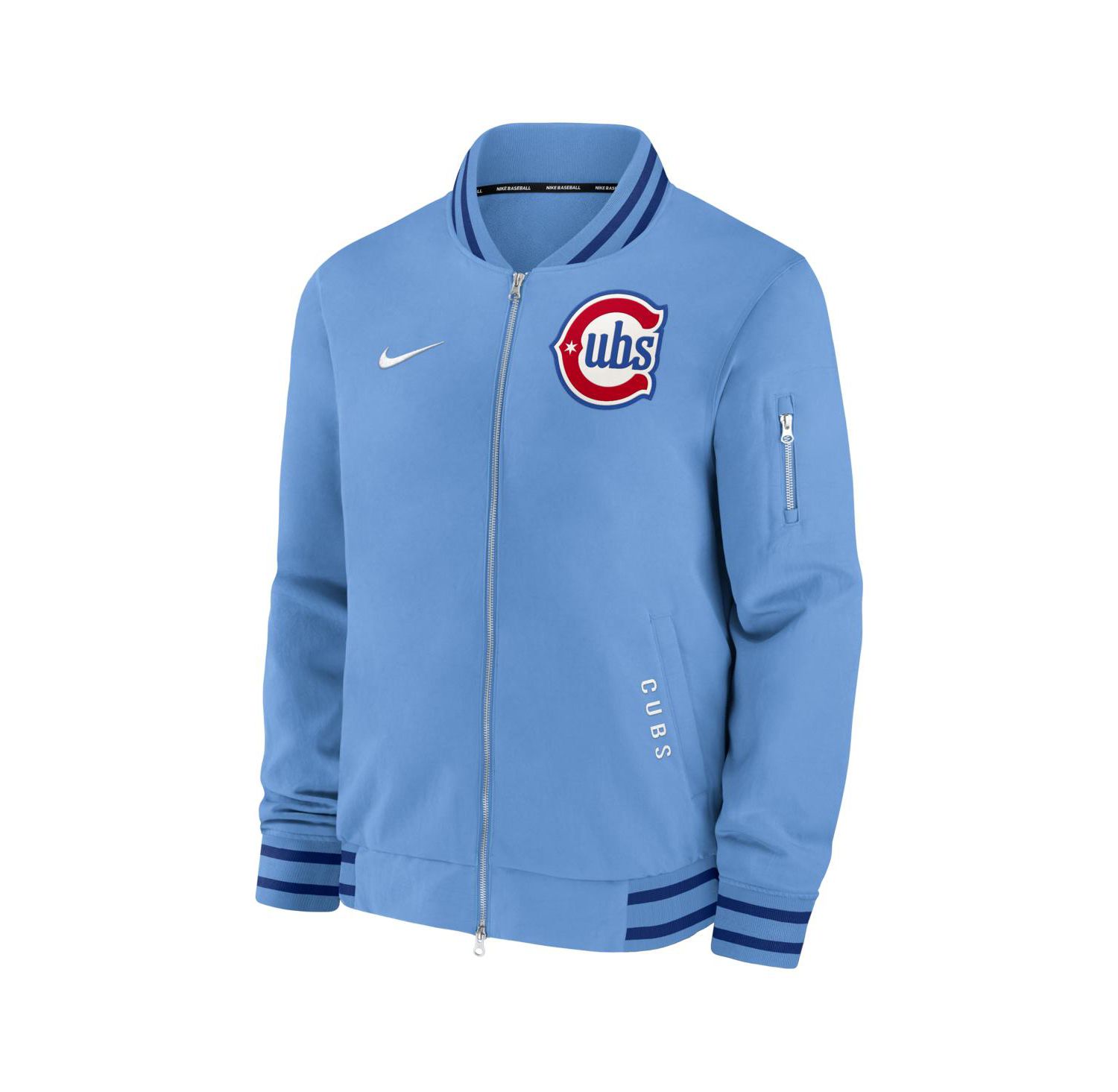 Men's Light Blue Chicago Cubs Authentic Collection Dugout Relaxed Full-Zip Bomber Jacket