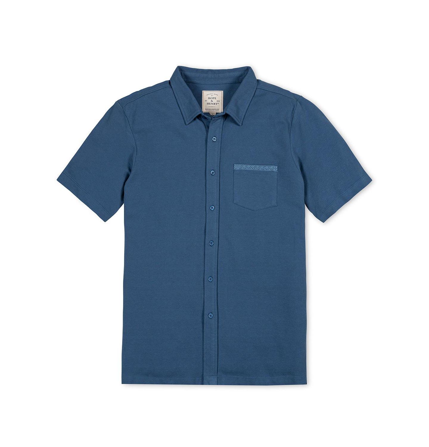 Мужская рубашка Hope & Henry Organic Pique Short Sleeve, цвет: Каменный синий — фото 4