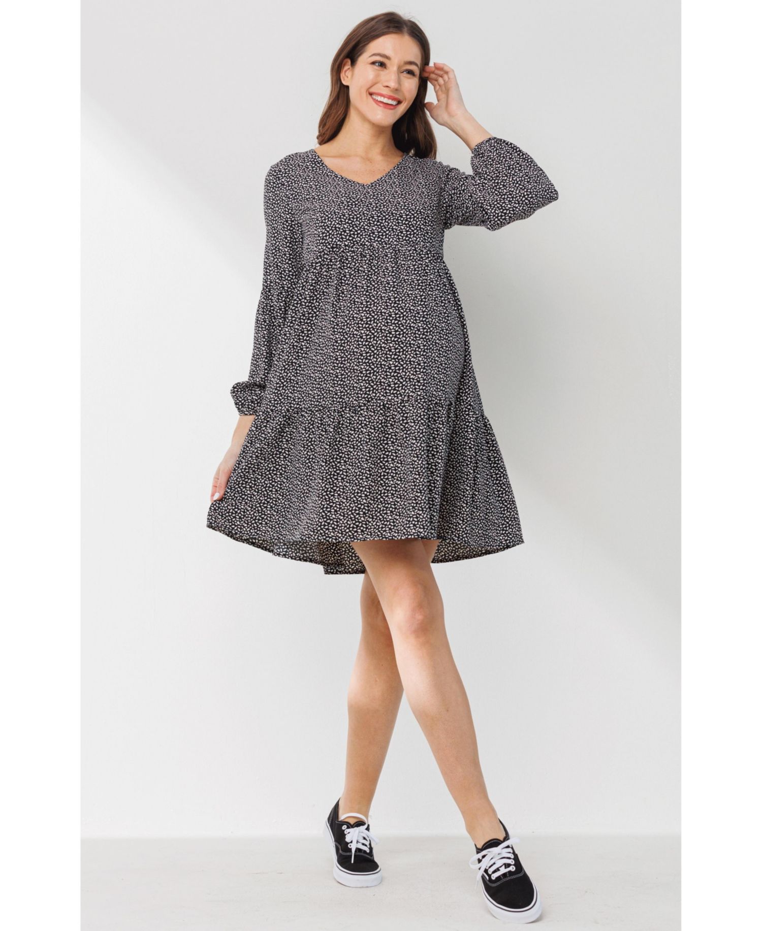Women's Printed Empire Waist Tiered Dress with Side Pockets
