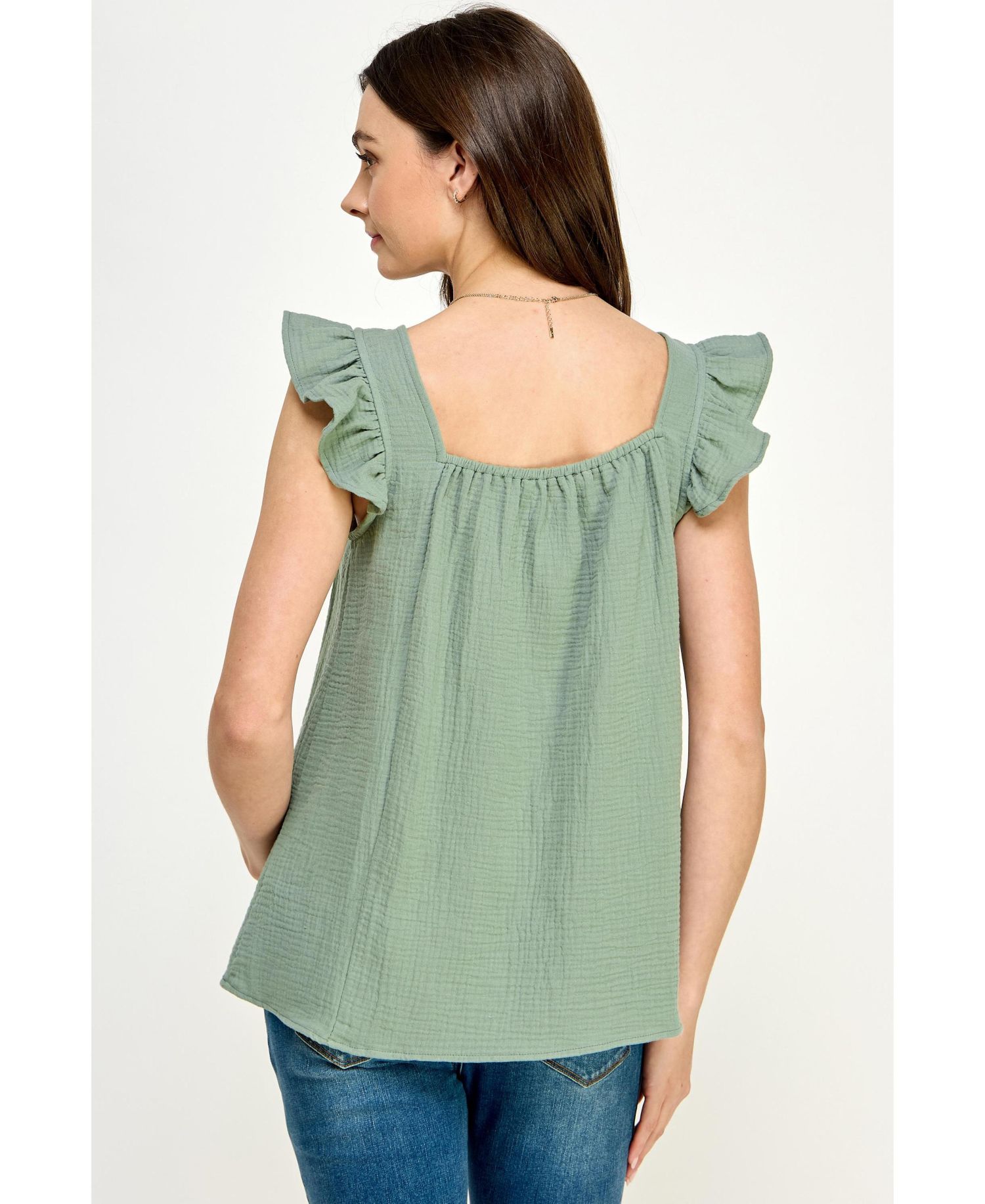 Women's Maternity Cotton Smocked Flutter Sleeve Blouse