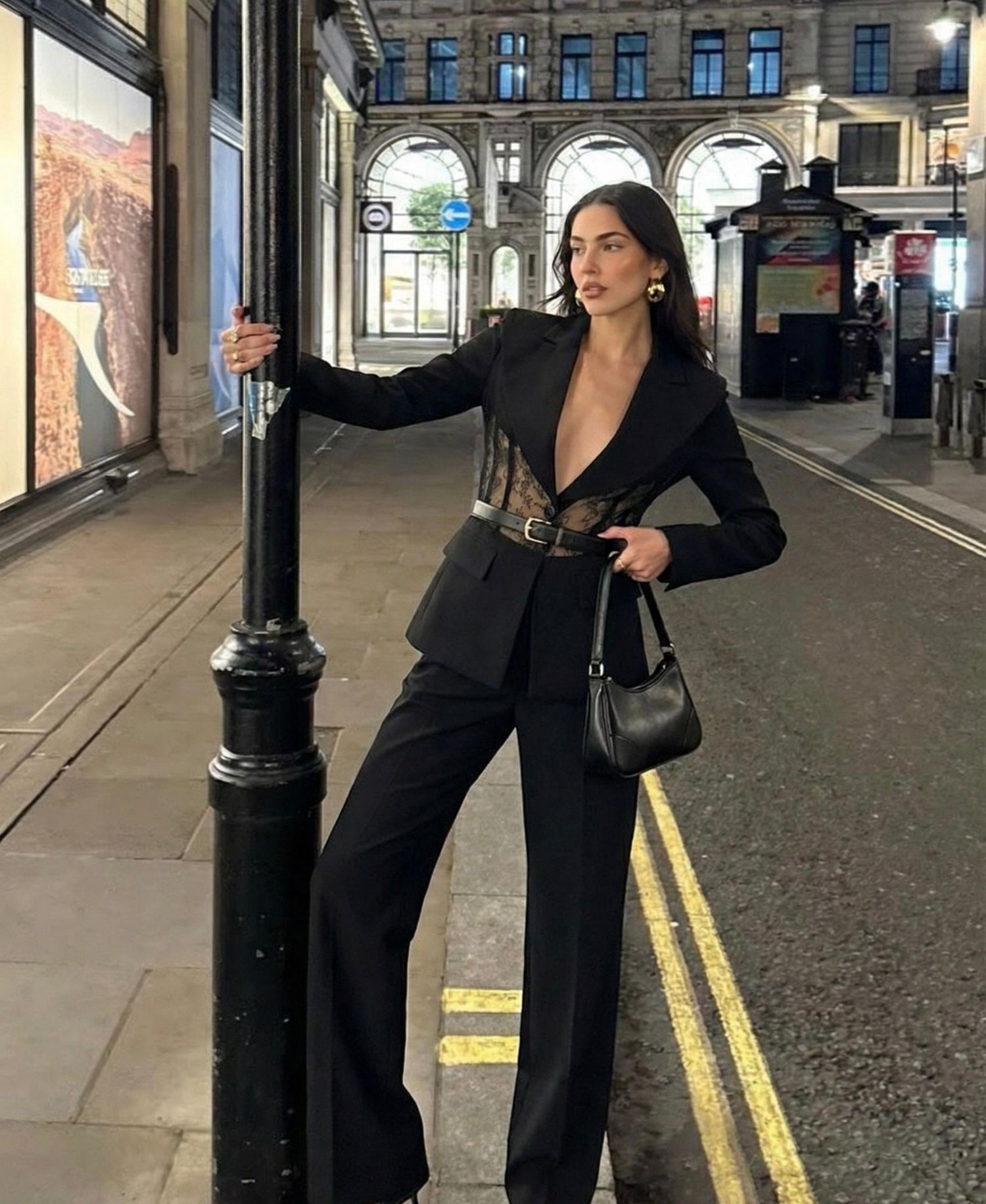 Women's Lace Panel Deep V-Neck Tailored Blazer