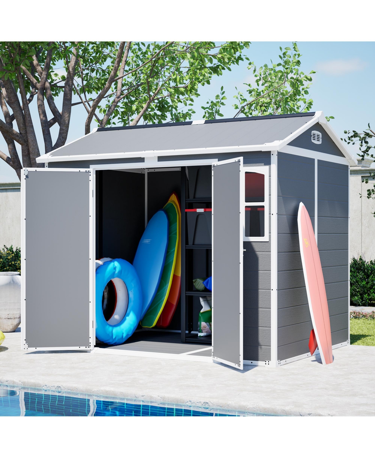Sumyeg 8 feet 6 feet Outdoor Garden Shed with Lockable Doors