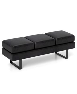 Upholstered Faux Linen Bench with Heavy-Duty Metal Frame