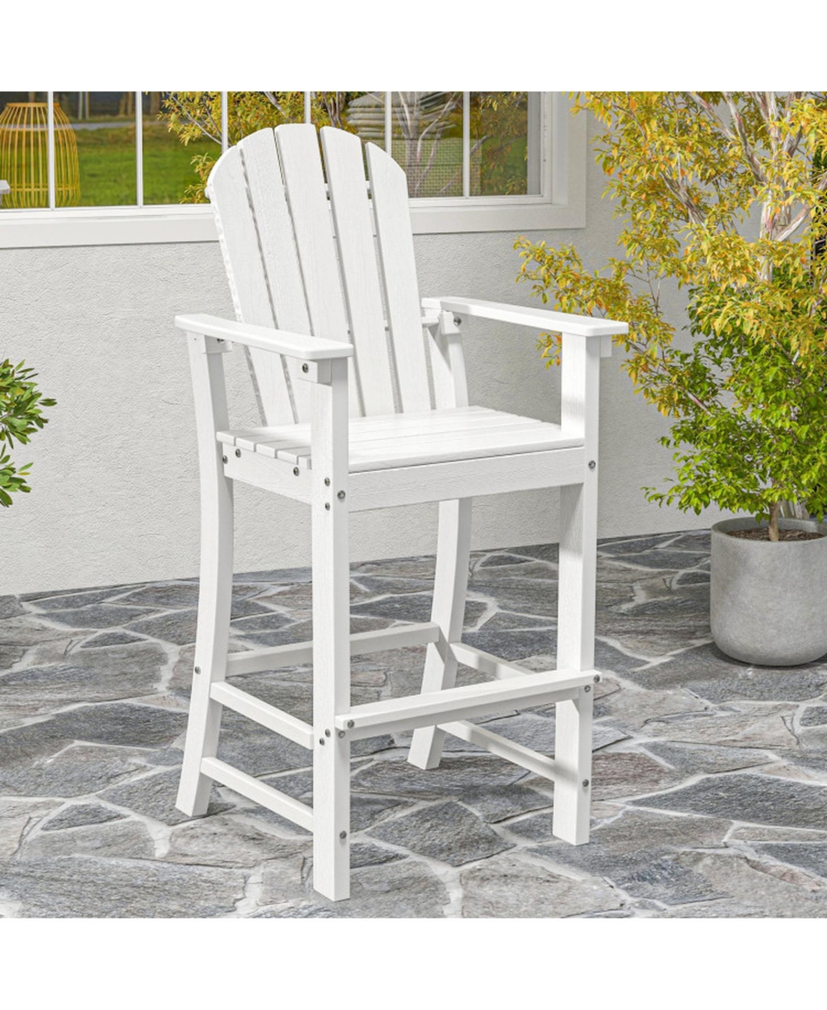 Gouun Counter-Height Hdpe Outdoor Bar Stool with Armrests, Footrest, and 360 lbs Capacity