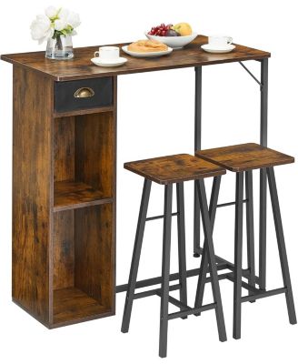 3-Piece Small Bar Table Set for 2 with Storage Drawer, Space-Saving for Kitchen, Apartment and Living Room