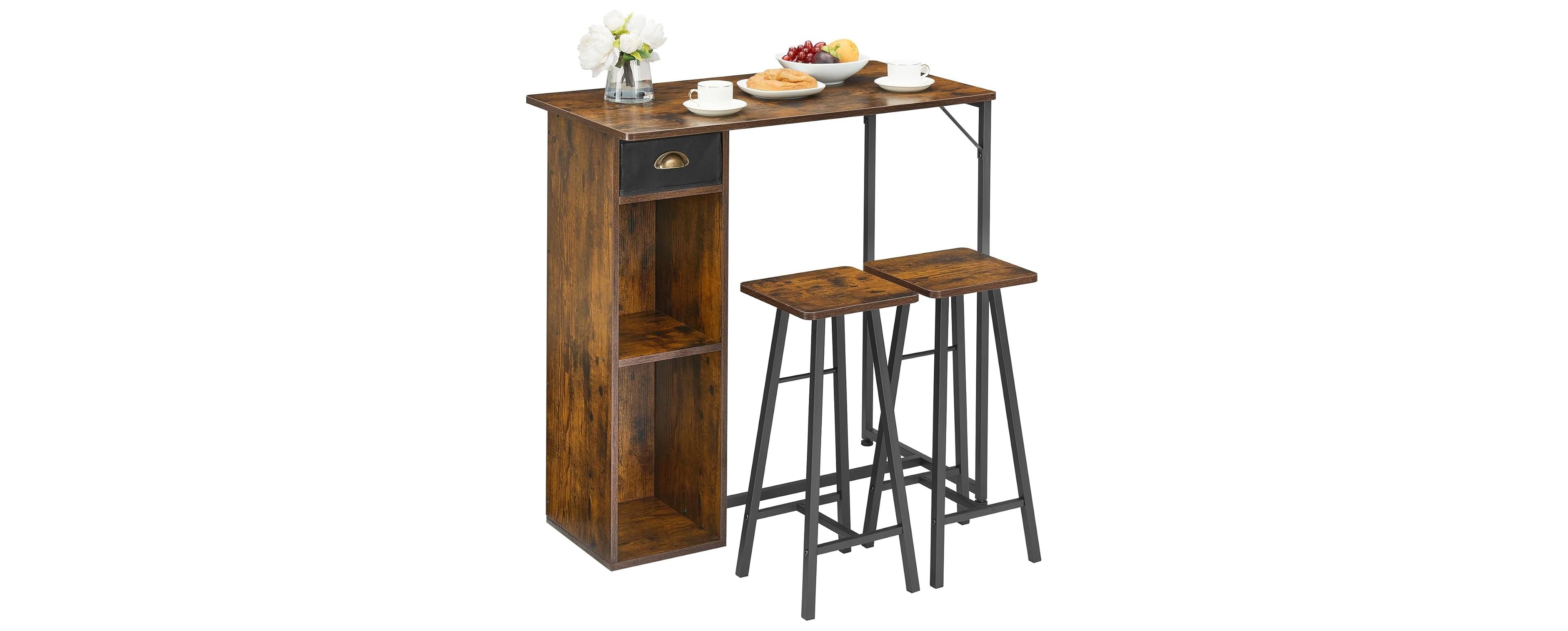 gaomon 3-Piece Small Bar Table Set for 2 with Storage Drawer, Space-Saving for Kitchen, Apartment and Living Room