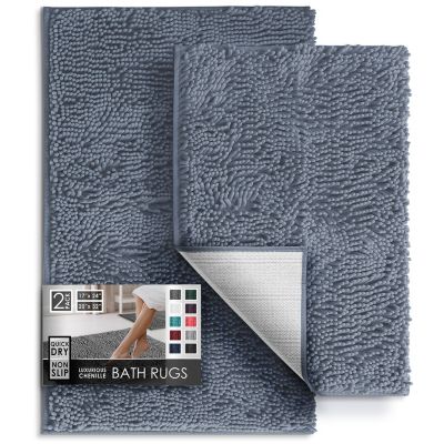 Hearth and Harbor Chenille Bath Rug 2-Piece Set - Small and Medium, Quick-Dry, Machine-Washable, Non-Slip