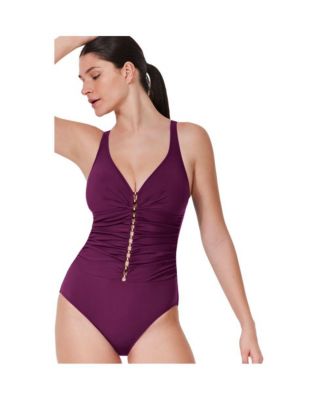 Women's Tutti Frutti Fashion D-Cup V-Neck Gold Beaded One Piece