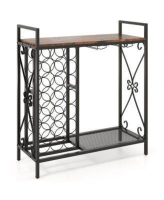 21 Bottle Wine Rack Freestanding Floor Organizer with Glass Holder