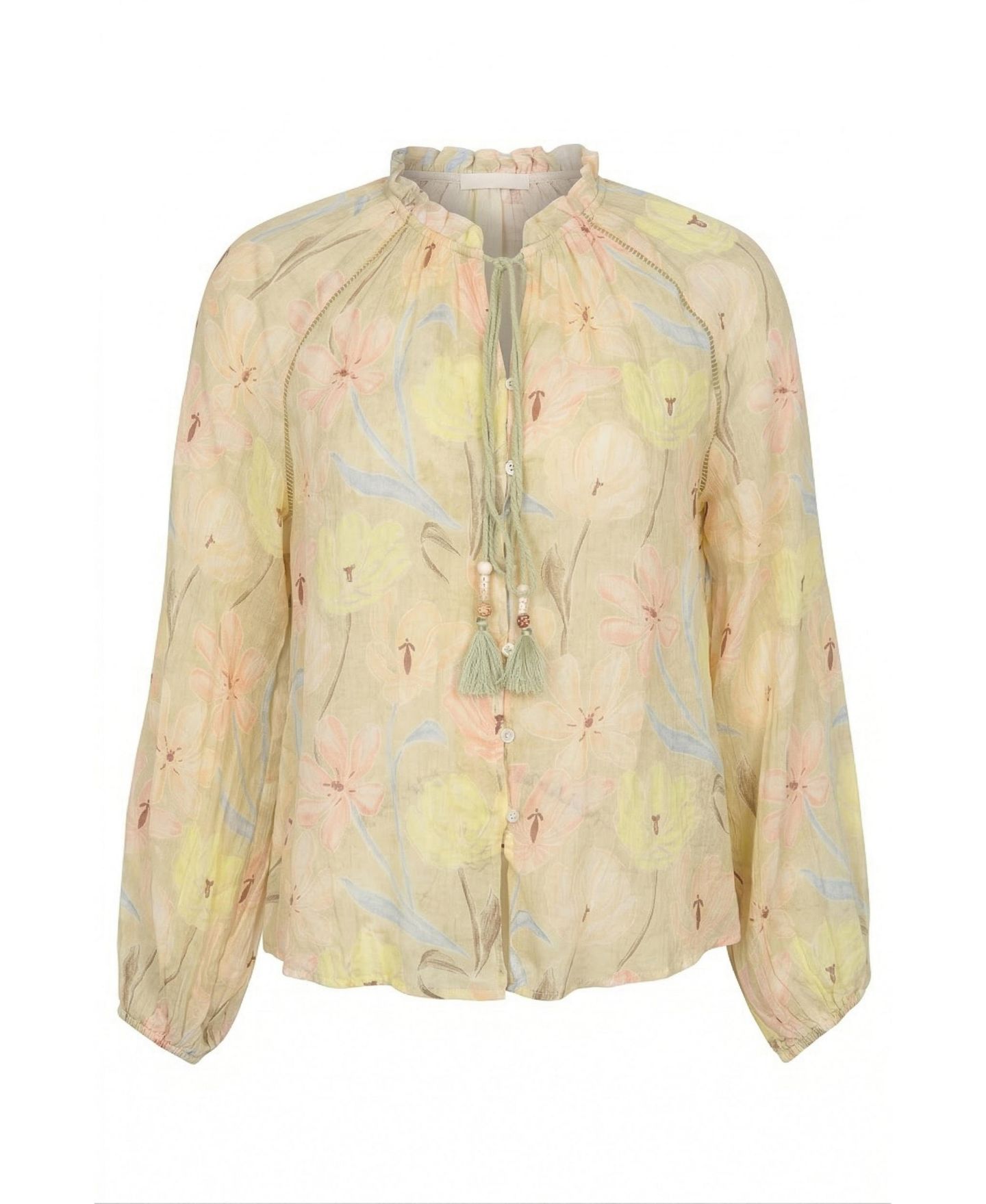 Женская блузка Modenaire Floral Print Tassel-Tie Neck Long-Sleeve, цвет: Бежевый — фото 6