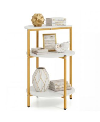 3-Tier Side Table Round End Table w/Storage Shelves Metal Frame for Bedroom