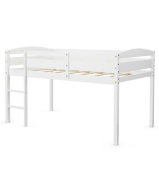 Kids Twin Low Loft Bed with Ladder and Protective Guard Rail