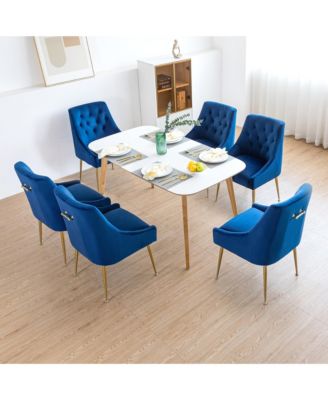 Velvet Upholstered Dining Chairs Set of 6, Mid Century Modern Kitchen Chairs with 5.12" Cushions and Back Pull Rod