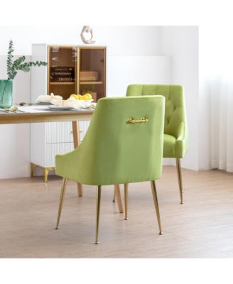 Velvet Upholstered Dining Chairs Set of 6, Mid Century Modern Kitchen Chairs with 5.12" Cushions and Back Pull Rod