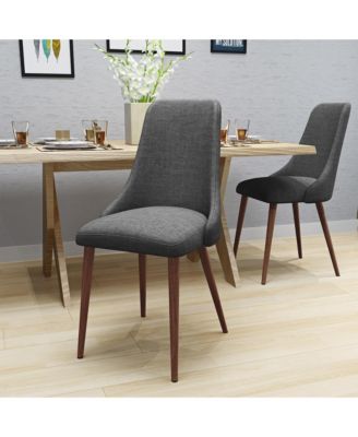 Mid Century Modern Dining Chairs Set of 2, Fabric Upholstered Kitchen Chairs with Curved Backrest and Tapered Legs for Dining Room