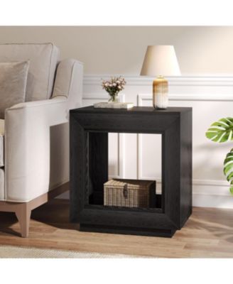 End Table, 24" Side Table with Storage Shelf, Farmhouse Style