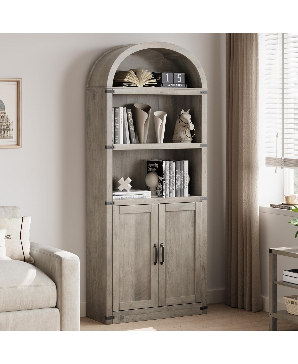 gaomon Bookcase with Doors Arched Bookshelf 71.65 in Tall Bookcase Farmhouse Cabinet with Shelves
