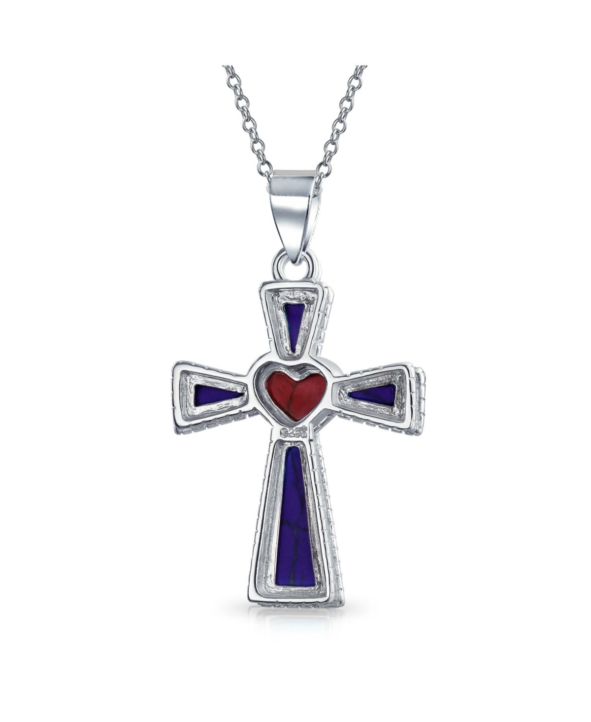 Bling Jewelry Turquoise Lapis and Heart Religious Cross Necklace Pendant