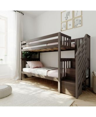Max and Lily Bed Frame, Farmhouse Solid Wood Platform Bed with Slatted Headboard