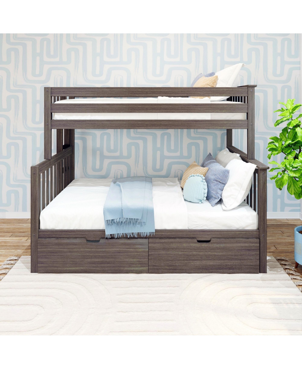 Max & Lily Full Bunk Bed With Ladder on End and Storage Drawers