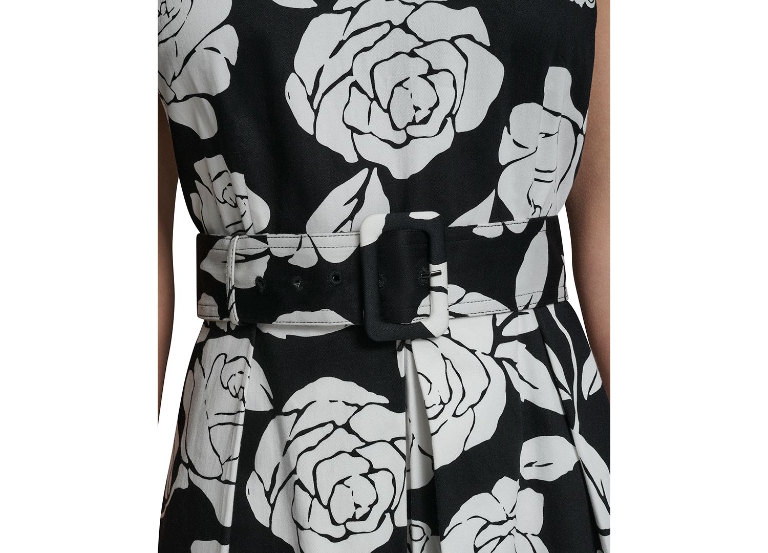 Women's Floral Border Print Crew Neck Midi Dress